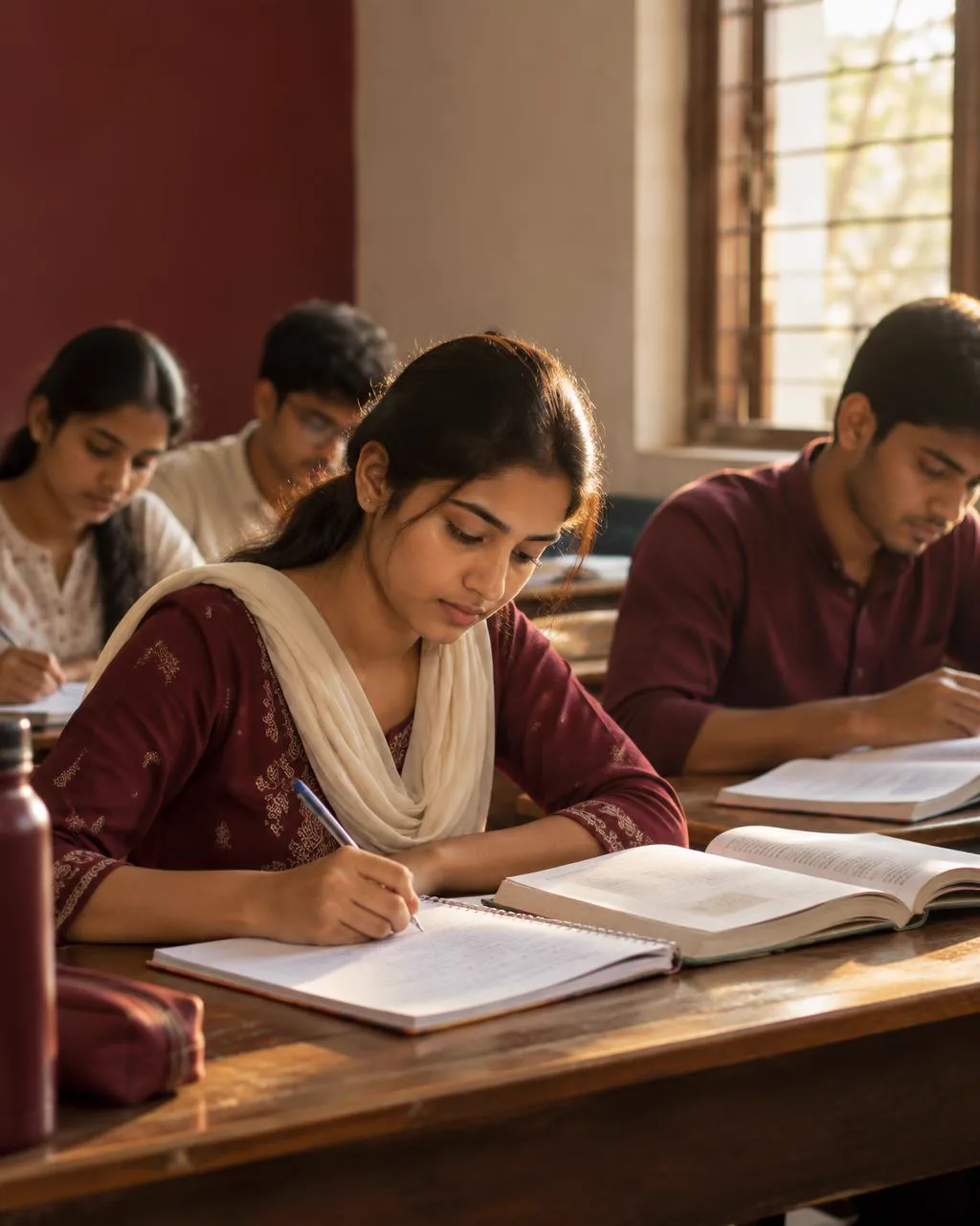 Students studying together in a classroom